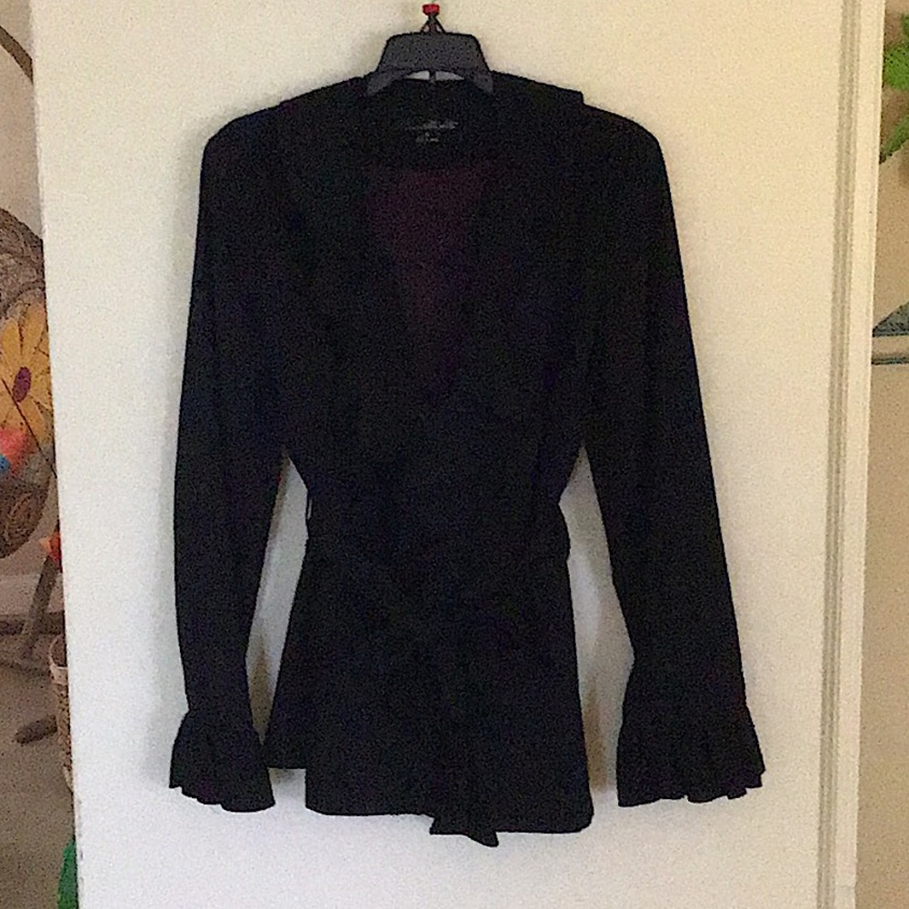 Willi Smith Black Ruffle Jacket with Belt Sz M